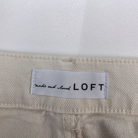 Loft Womens Off-White Straight Crop Jeans Size 14 High-Rise Raw Hem Stretch - Picture 6 of 13